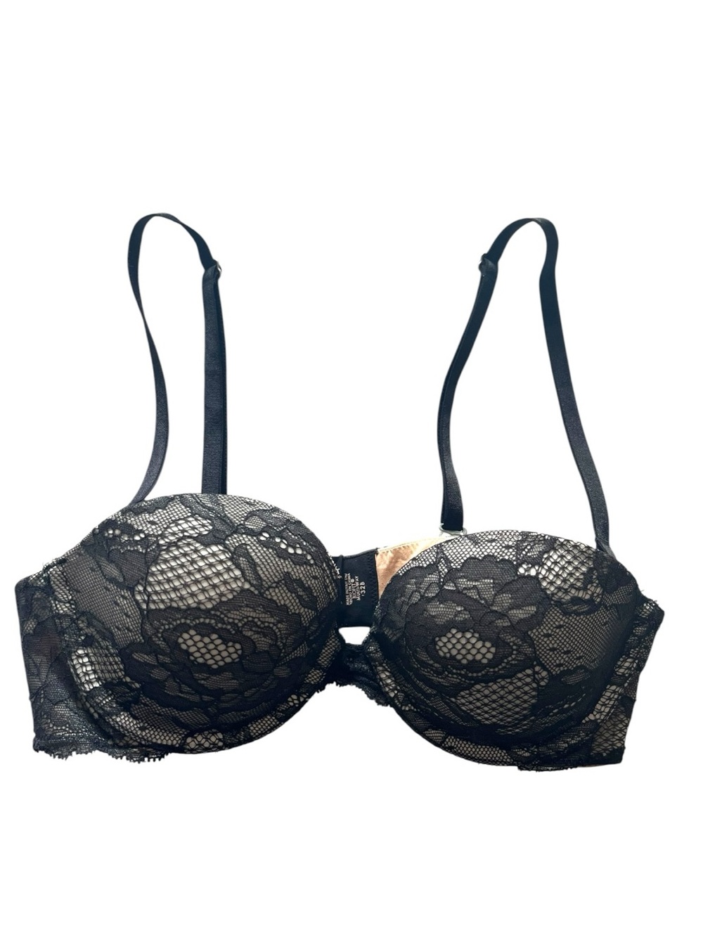 Victoria's Secret Black Lace Nude Demi Bra Biofit Multi-way 32B